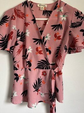 Monteau Dusty Pink Floral Tie-Front Blouse💖